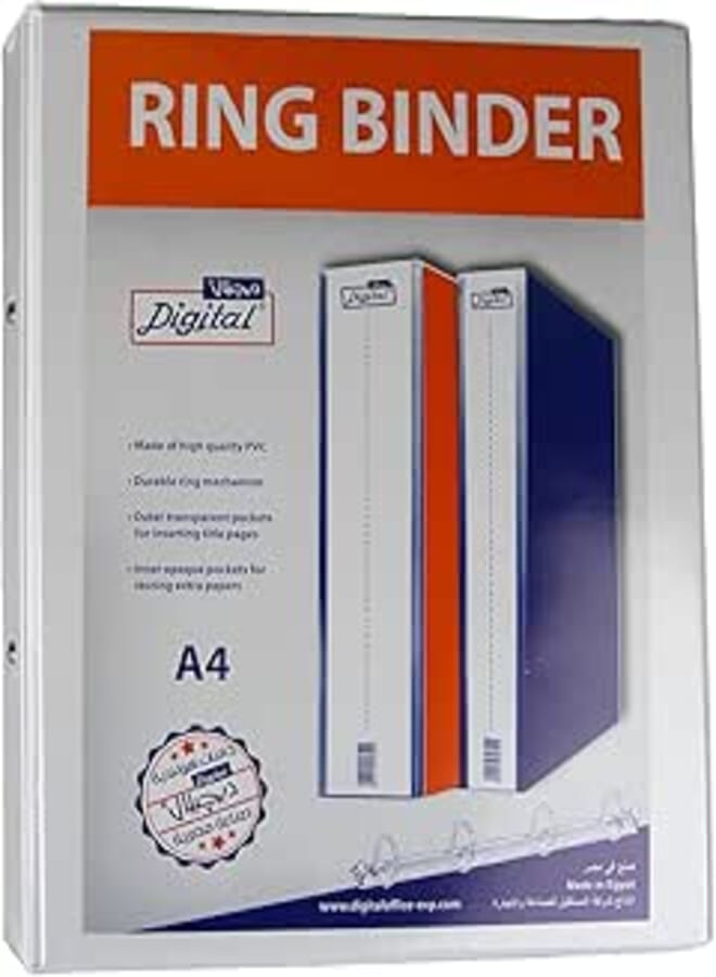 Digital a4 ring binder, 2 ring d shaped, 6 cm - white